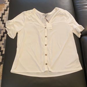 Green Envelope White Button Up Tshirt with Butterfly Sleeves - Size Large